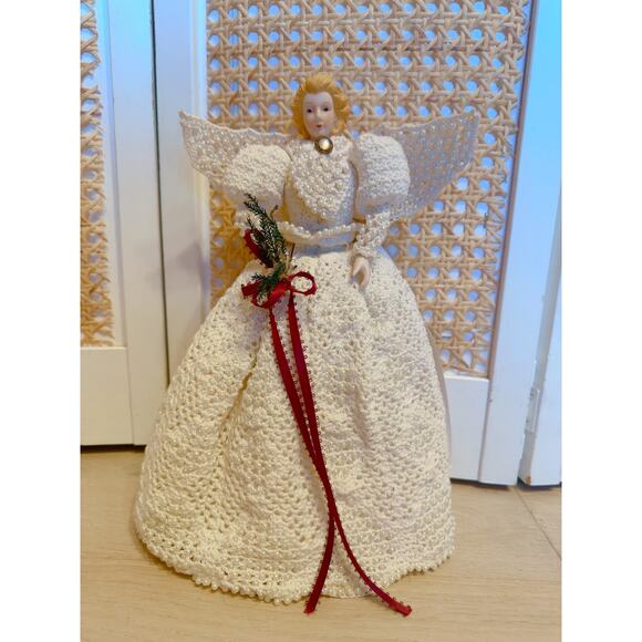 Vintage VictorianChristmas Tree Topper Hand Crochet Angel Embellished Christmas - Picture 6 of 6